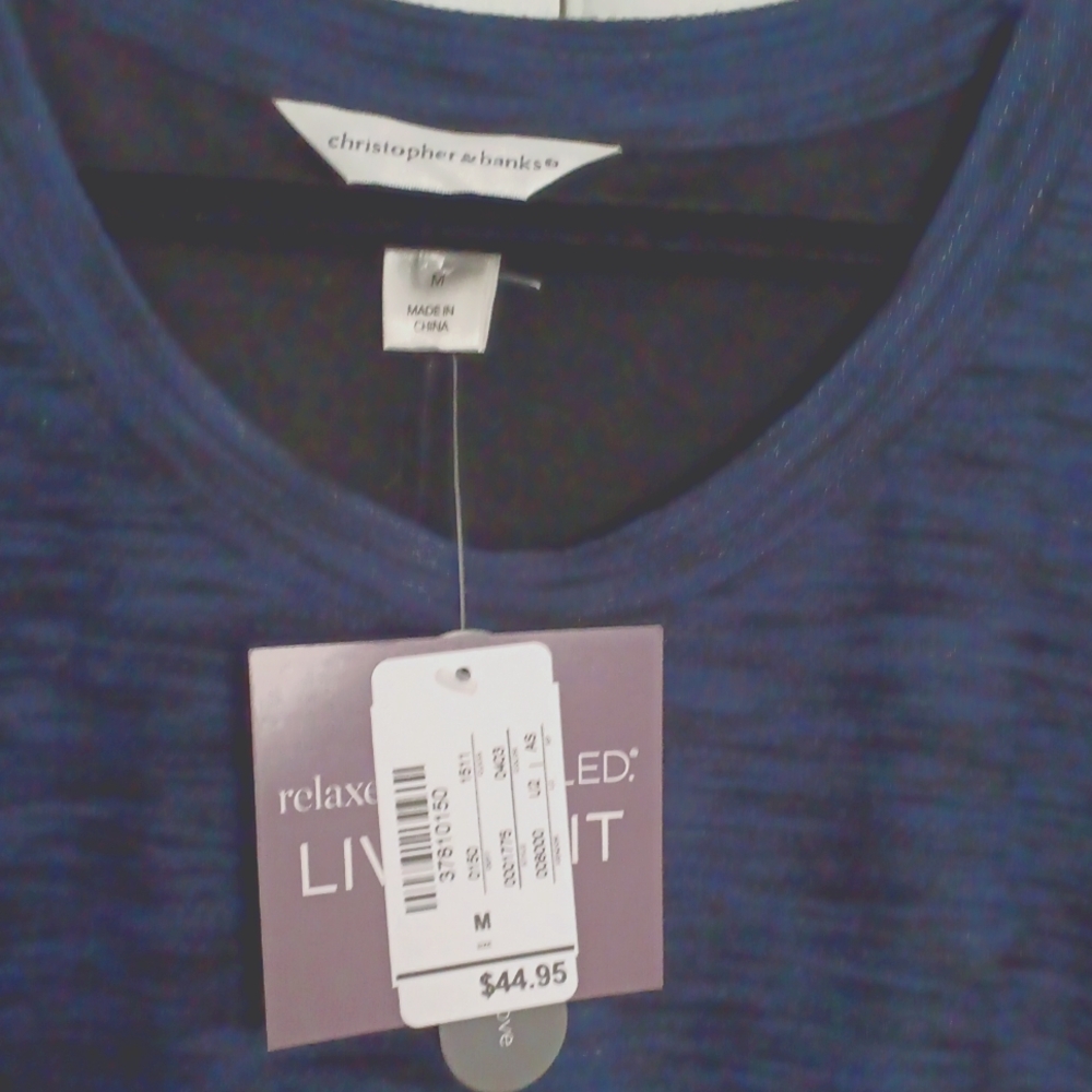 3 For $15 NWT Christopher & Banks sweatshirt like top - Picture 2 of 3